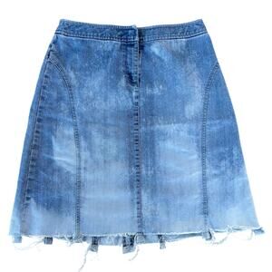 Rework Womens Size 4 Bleach Dye Light Blue Wash Cutoff Denim Skirt Western Retro